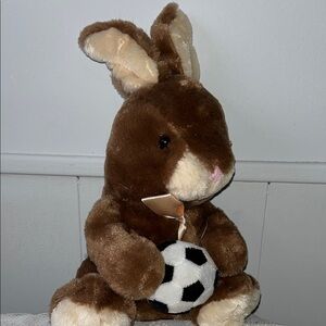 Dan Dee collectors choice Brown Plush Bunny with Soccer Ball 10”